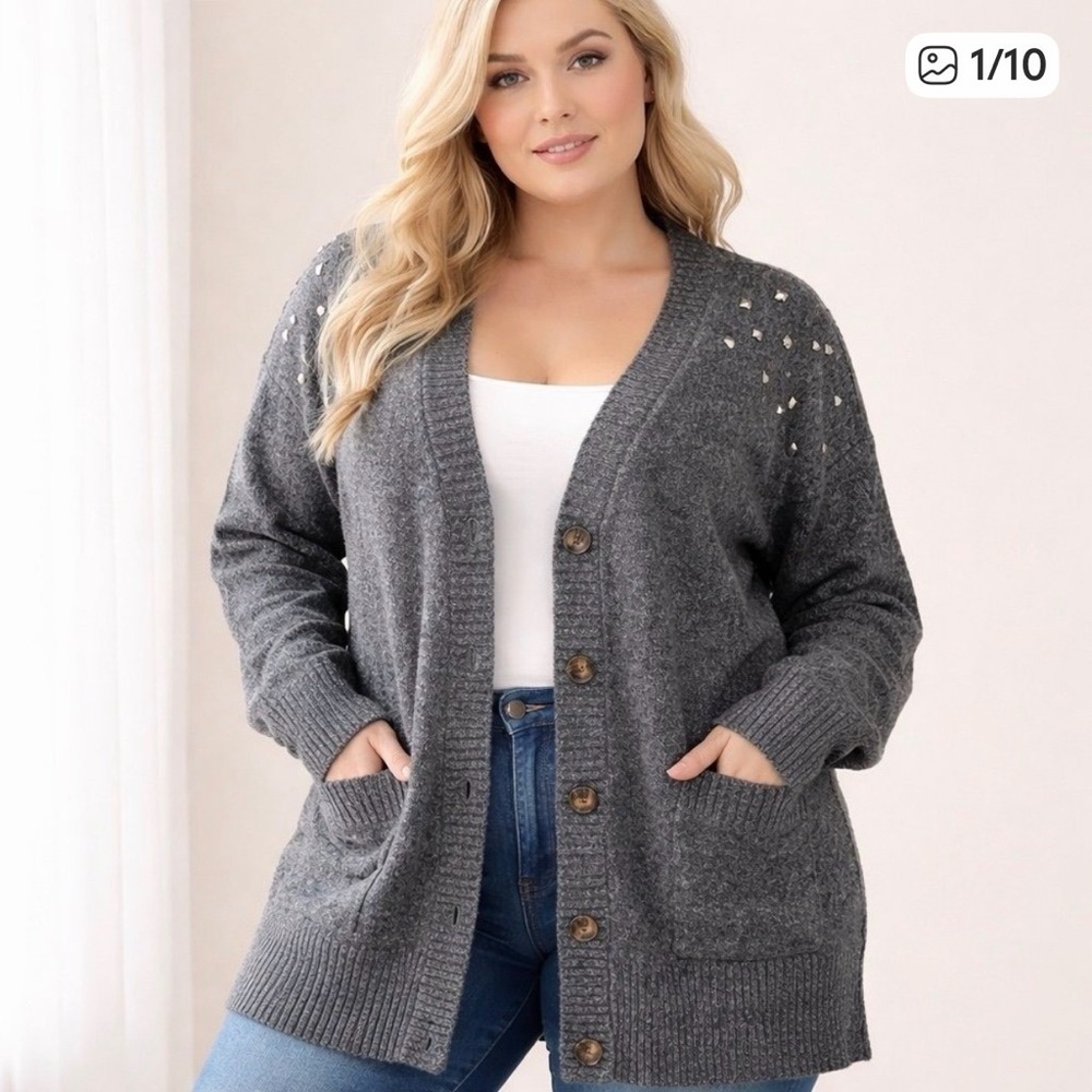 torrid Charcoal Stud-Embellished Button Front Cardigan